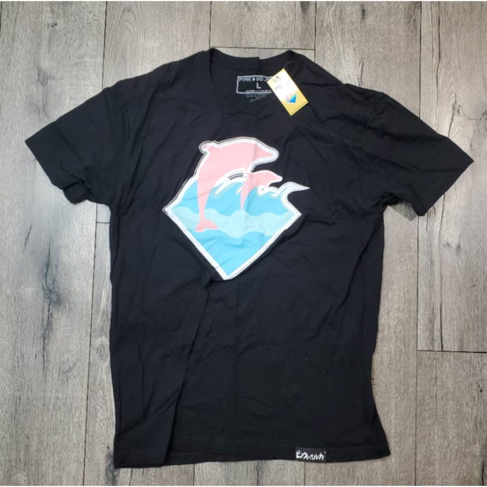 Pink Dolphins Black Waves T Shirt Large